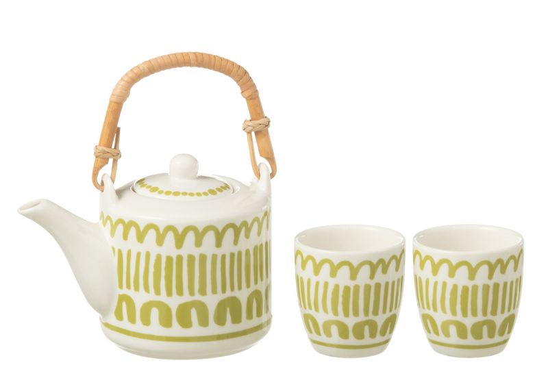 Set 3 Theepotten Set Strepen Doos Keramiek Groen H 12 x B 11,5 x L 16 cm  (44046)