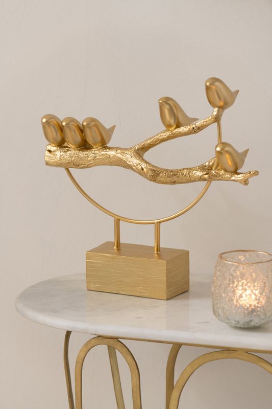 Vogel Op Tak Sokkel Resine/Metaal Goud H 33 x B 11 x L 35,5 cm (45073)