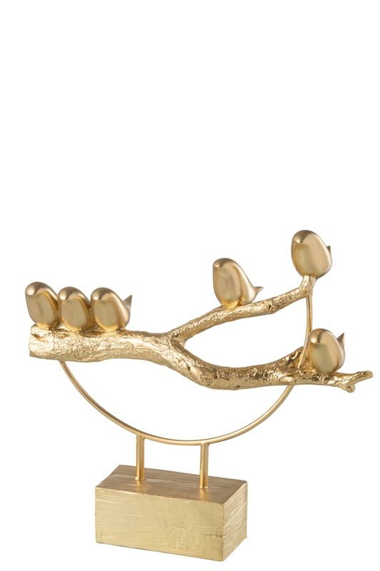 Vogel Op Tak Sokkel Resine/Metaal Goud H 33 x B 11 x L 35,5 cm (45073)