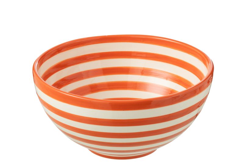 BOWL GRANADA STRIPES HIGH CERAMIC WHITE/ORANGE LARGE