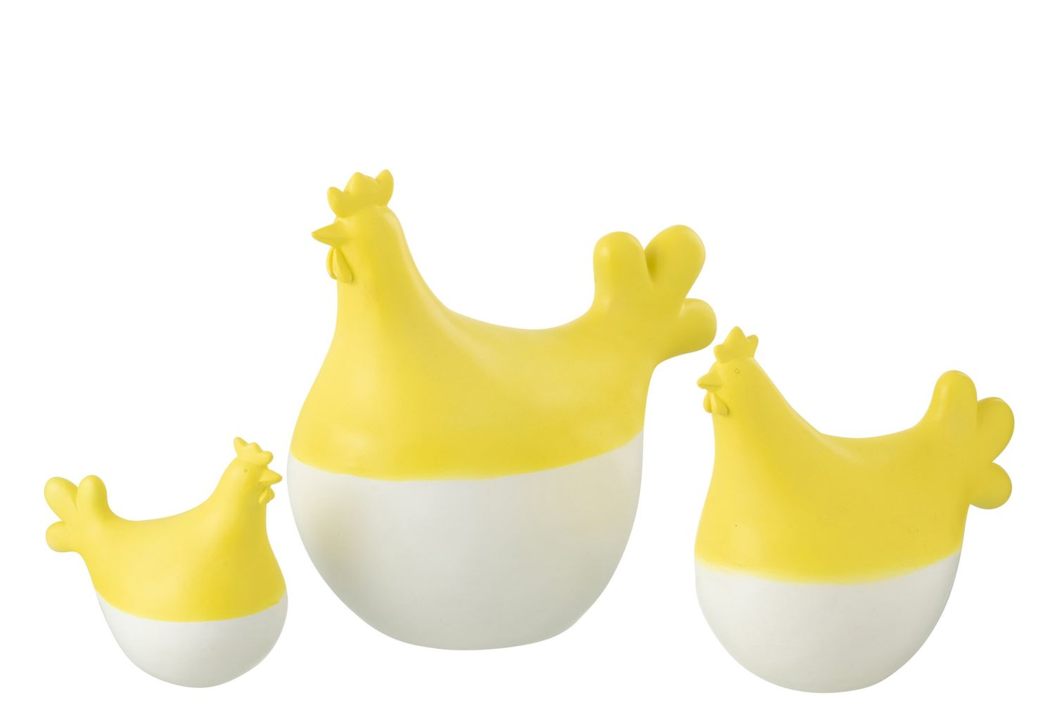 SET VAN 3 HANEN POLYRESIN WIT/GEEL