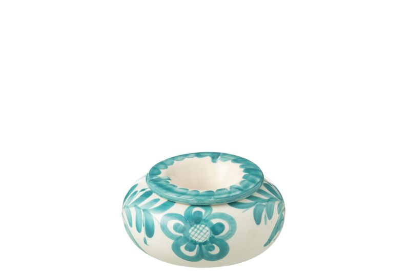 ASHTRAY GRANADA CERAMIC WHITE/AQUA LARGE