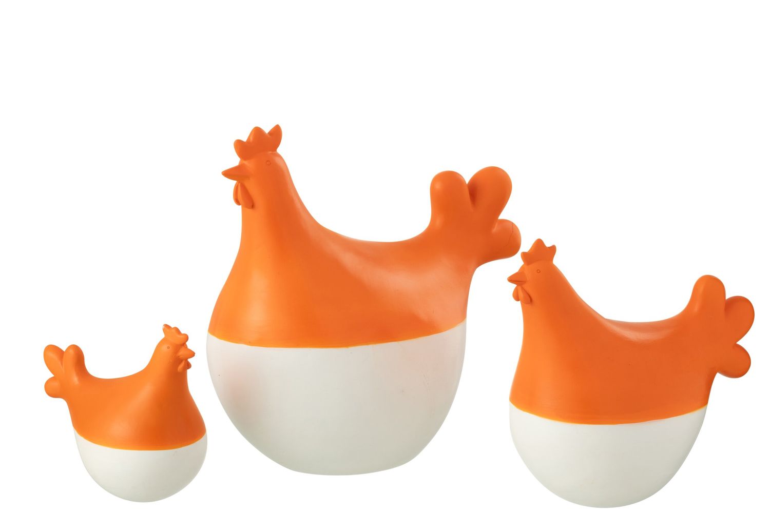 SET VAN 3 HANEN POLYRESIN WIT/ORANJE