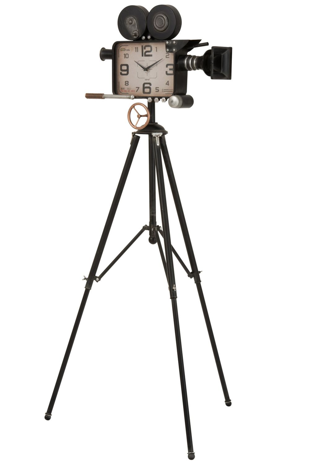 KLOK CAMERA OP STATIEF IJZER ZWART
