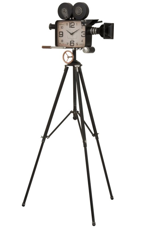 KLOK CAMERA OP STATIEF IJZER ZWART