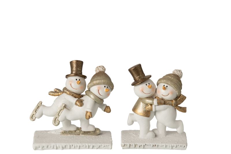 SNEEUWMAN KOPPEL + SKATEN STEEN WIT/GOUD ASSORTIMENT VAN 2