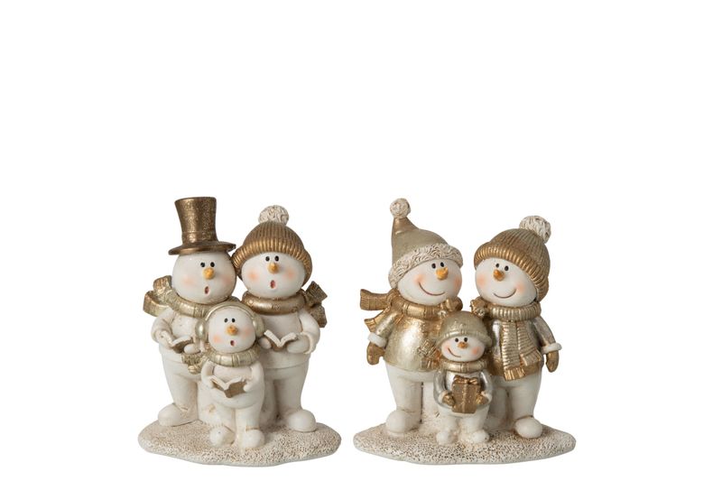 SNEEUWMAN FAMILIE + ZINGEND STEEN WIT/GOUD ASSORTIMENT VAN 2
