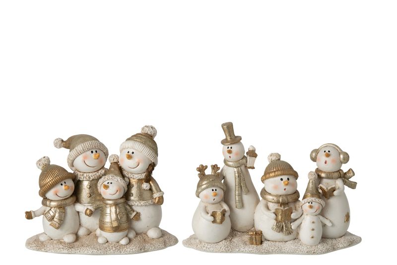 SNEEUWMAN ZINGEND STEEN WIT/GOUD ASSORTIMENT VAN 2