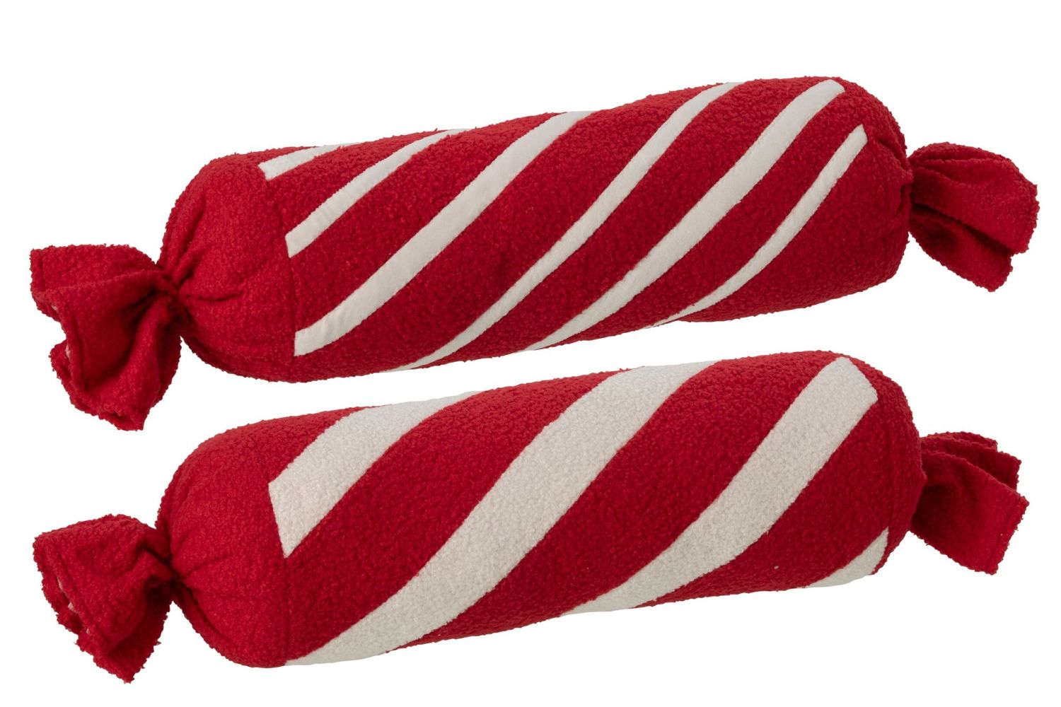 KUSSEN CILINDER GESTREEPT POLYESTER KERSTROOD/WIT ASSORTIMENT VAN 2