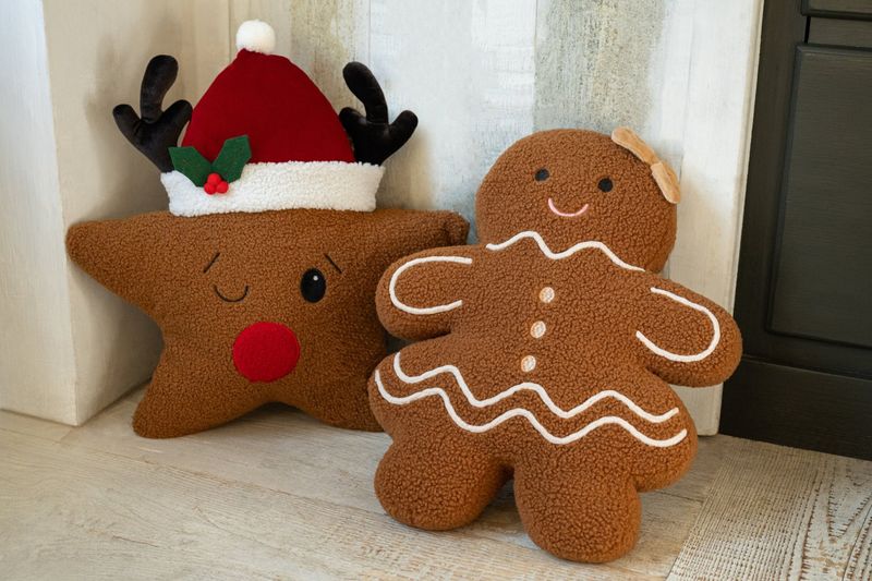 KUSSEN KERSTSTER POLYESTER KERSTROOD/BRUIN