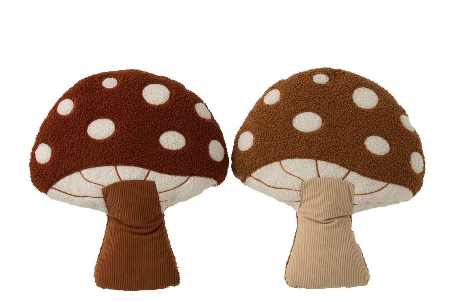 KUSSEN PADDENSTOEL POLYESTER BRUIN ASSORTIMENT VAN 2
