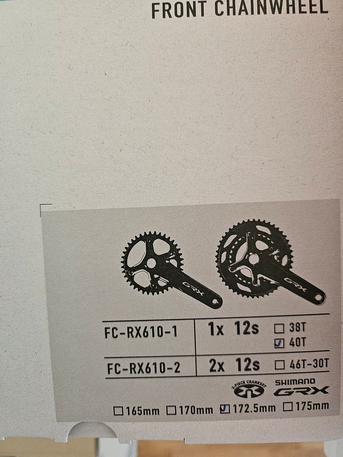 Shimano GRX front chainwheel 1x12v 40t