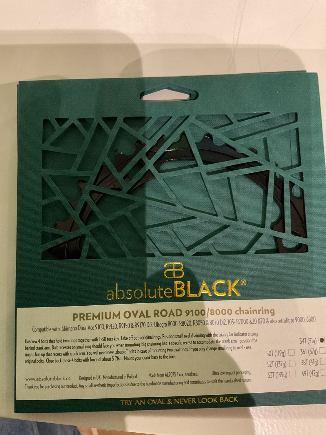 Absolute Black Premium Oval Road 9100/8000 chainring 34T