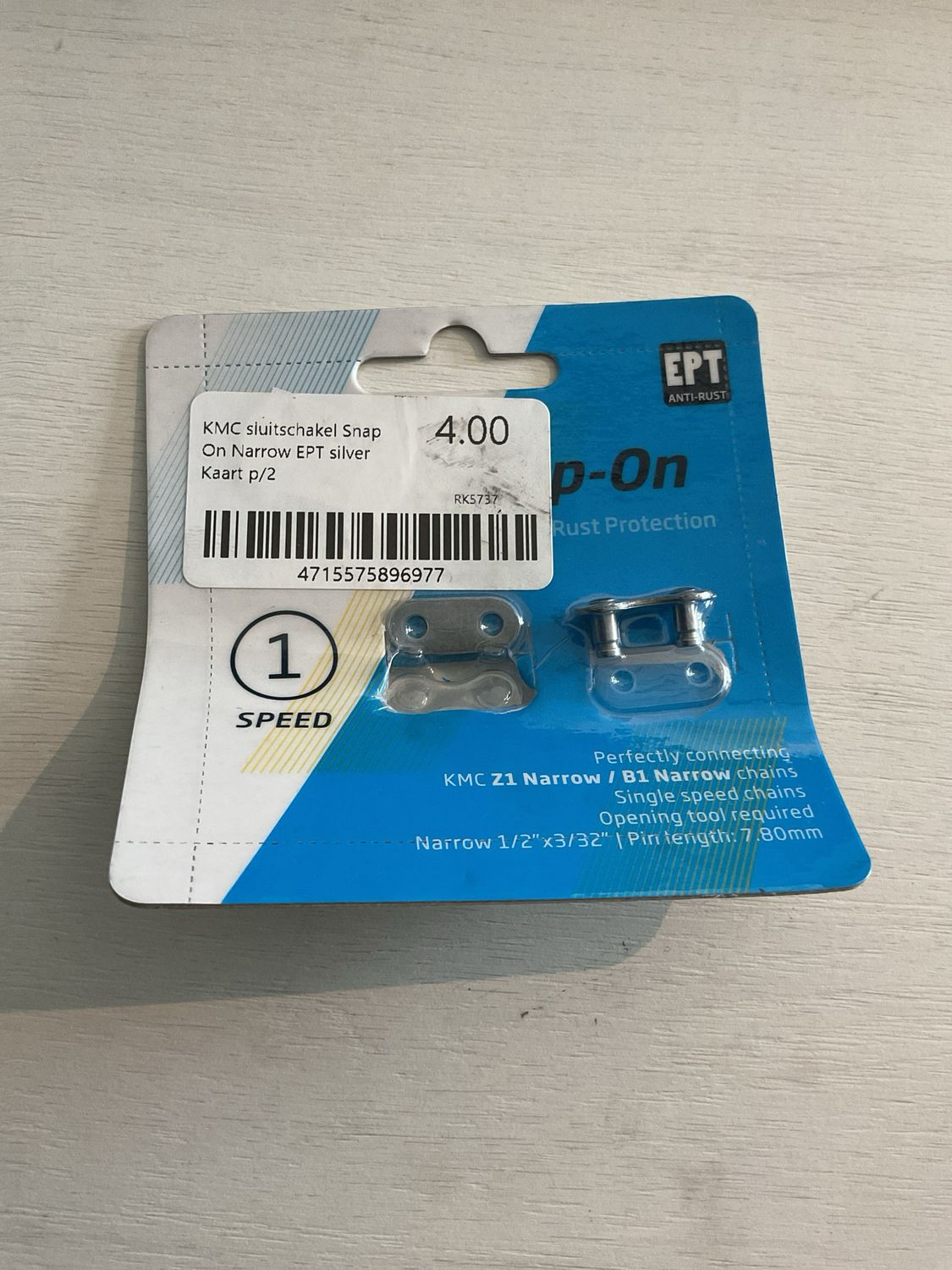 KMC sluitschakel Snap On Narrow EPT silver Kaart p/2