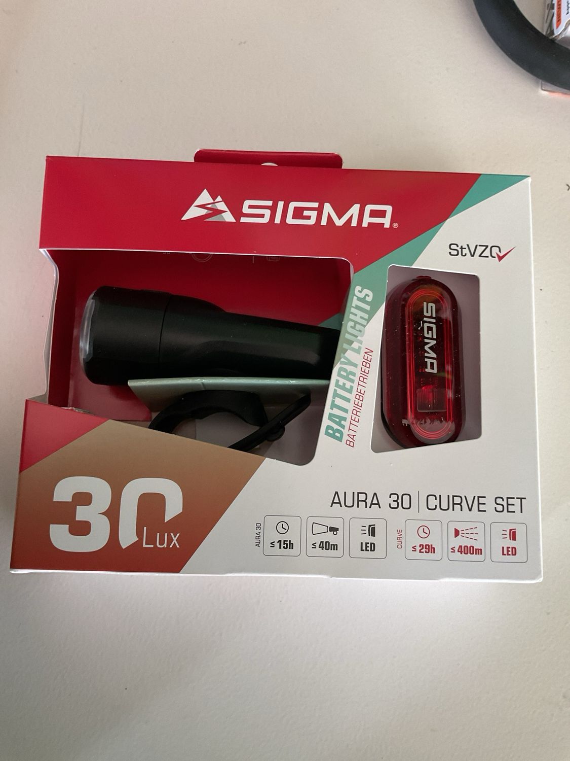 Sigma verlichtingsset Aura 30 lux + curve batterij