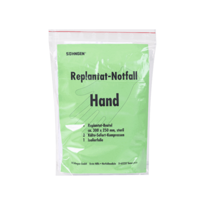 REPLANTATION interventieset bij amputatie HAND (zak 300 x 250 mm, 2 koude kompressen)