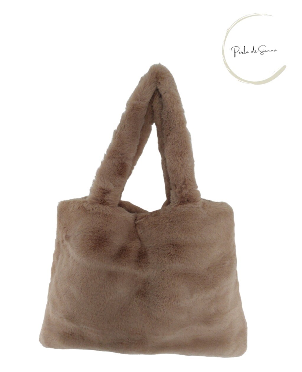 Bruine faux fur handtas met drukknop sluiting