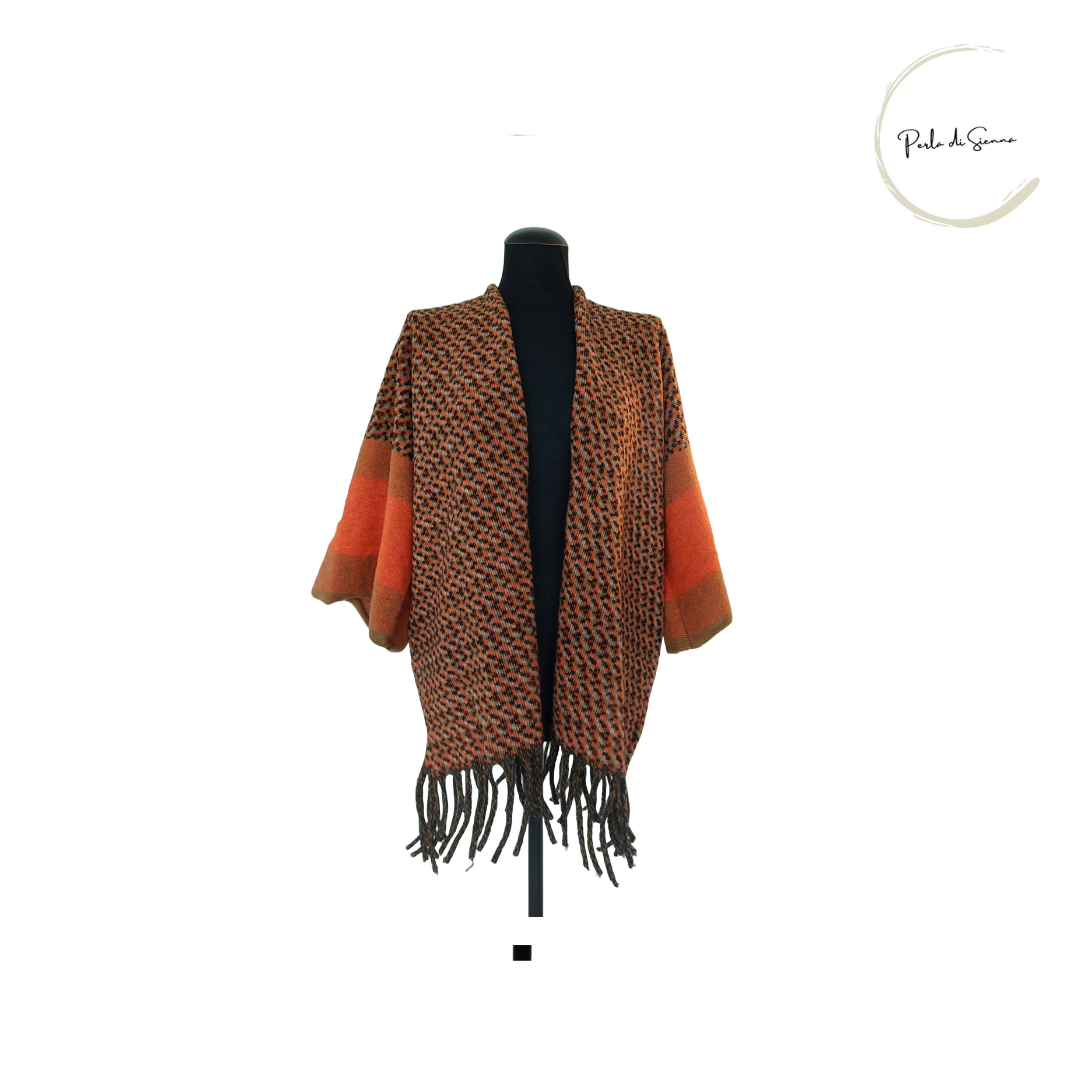 Poncho met middellange mouwen met kleuren bruin en oranje