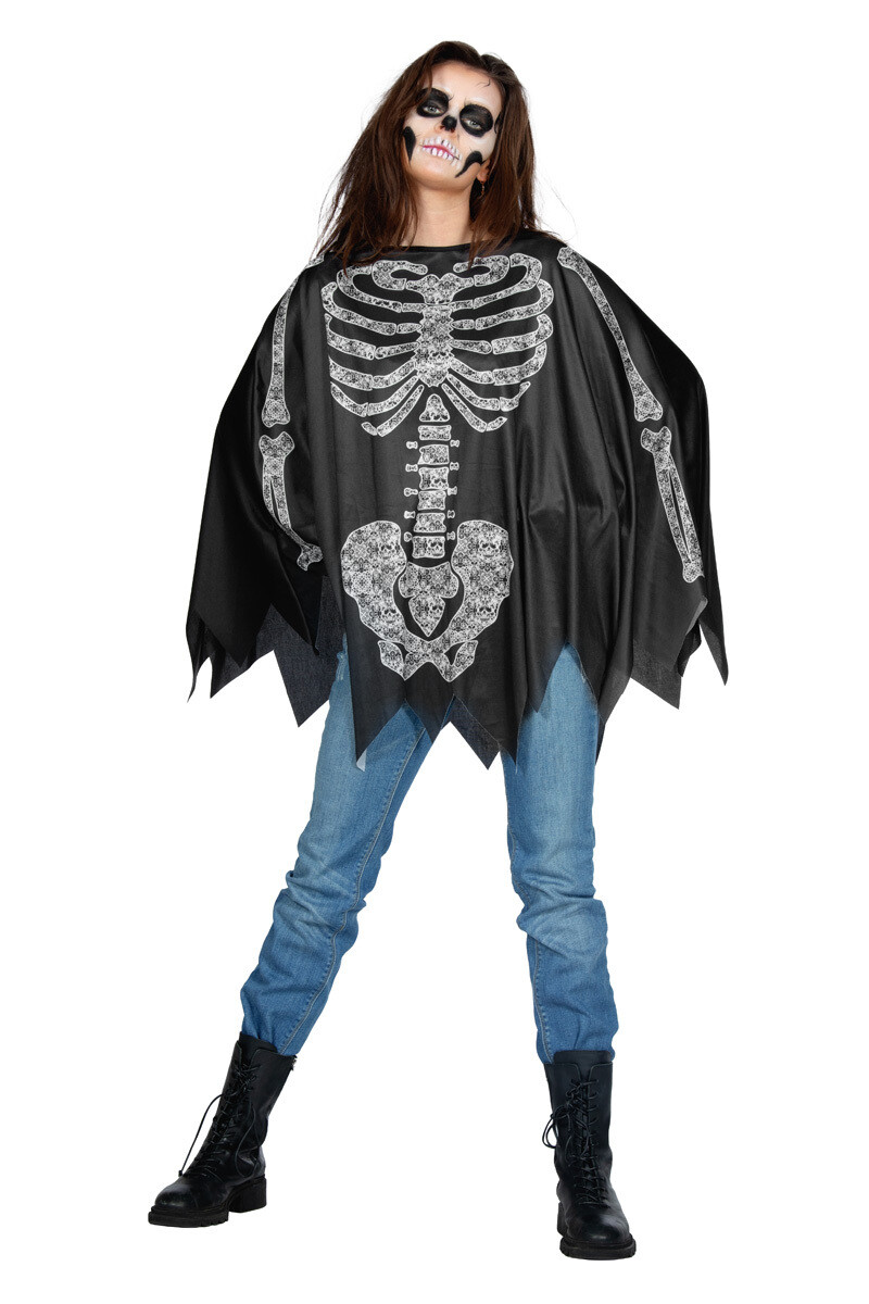 Poncho Skelet Zwart/Wit