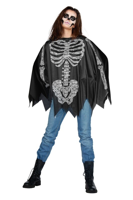 Poncho Skelet Zwart/Wit