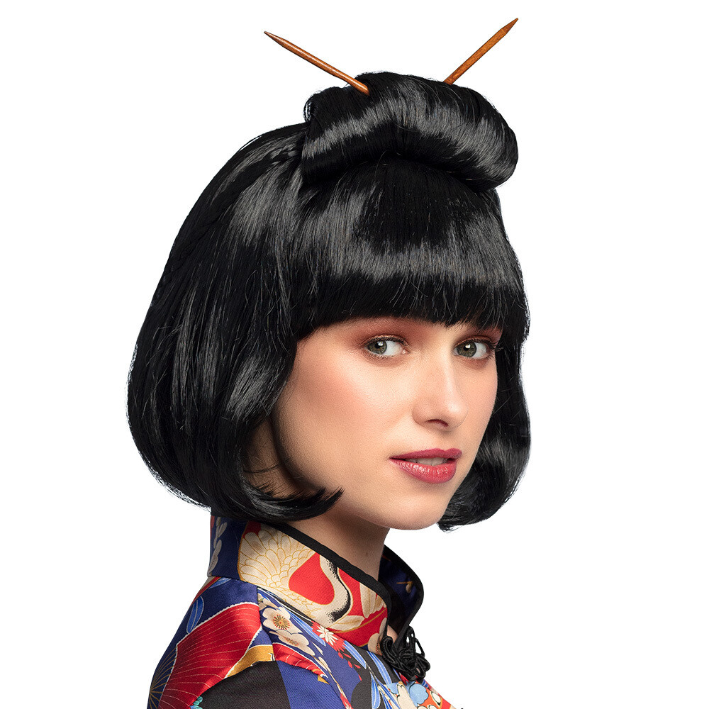 Pruik Chinese courtesan met haarstokjes