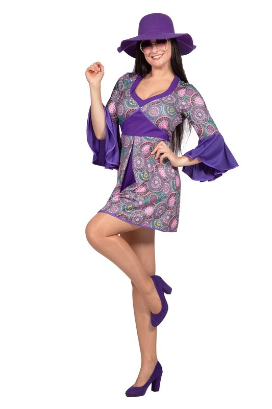 Jurk flower power paars