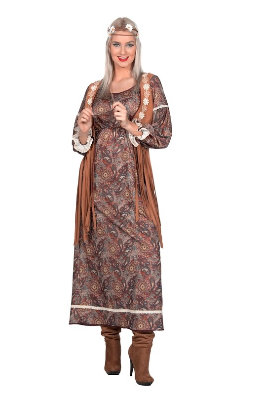 Jurk Hippie Lang Bruin Paisle