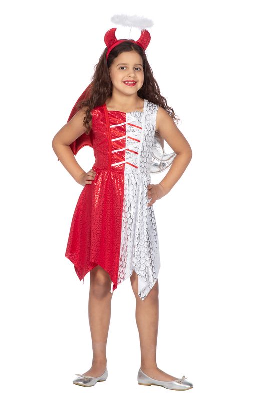 Jurk engel/duivel met vleugels en tiara