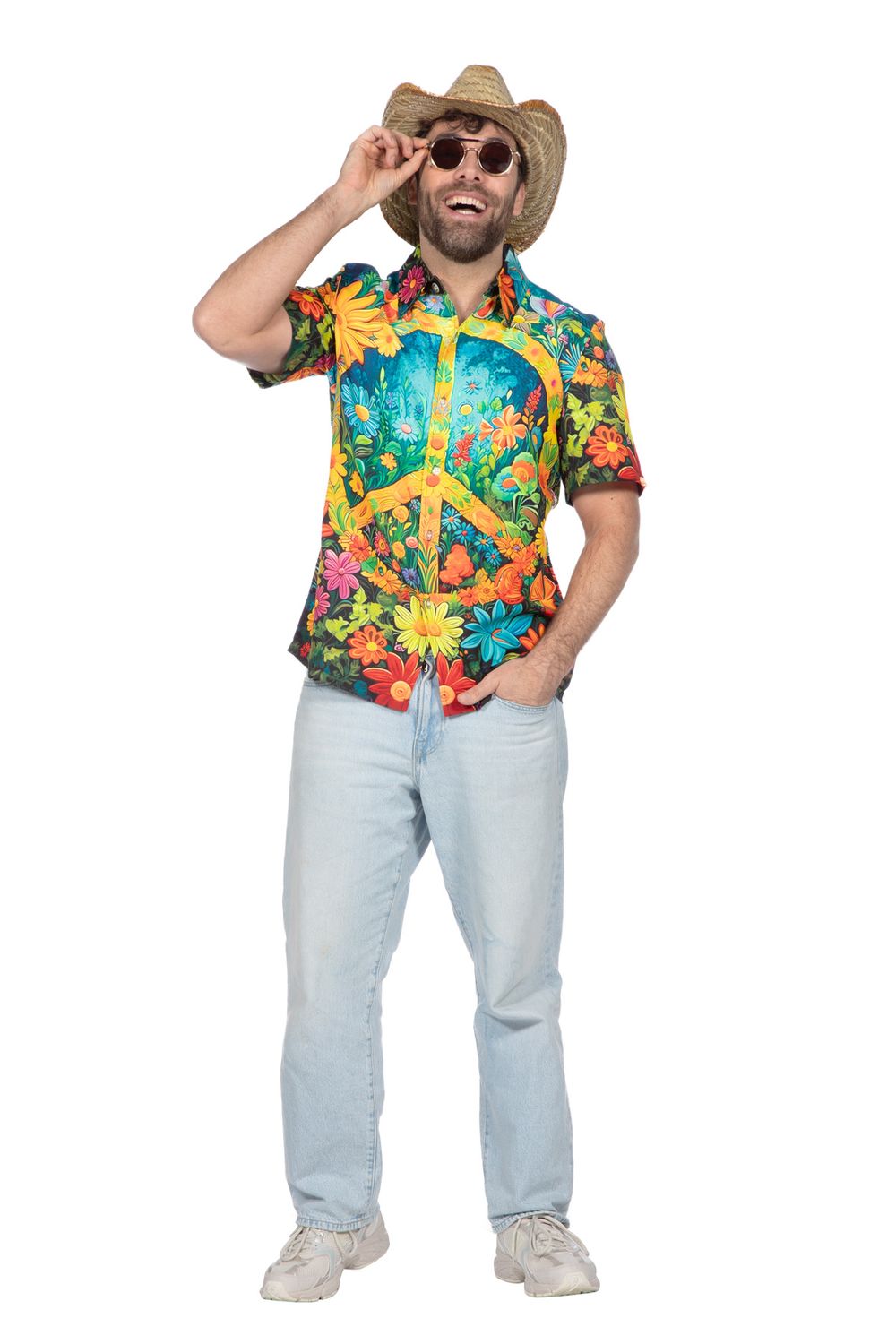 Party shirt hippie peace en bloemen