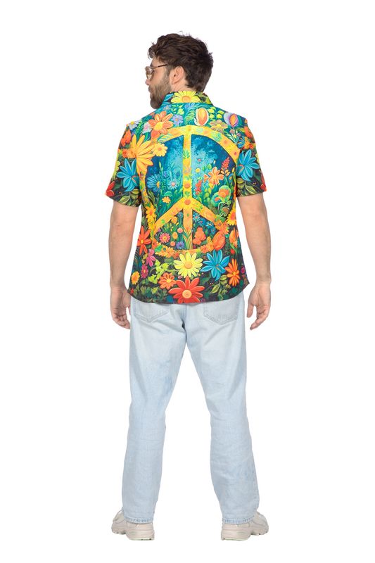 Party shirt hippie peace en bloemen