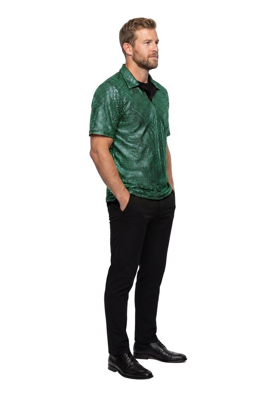 Polo velvet met glitter groen