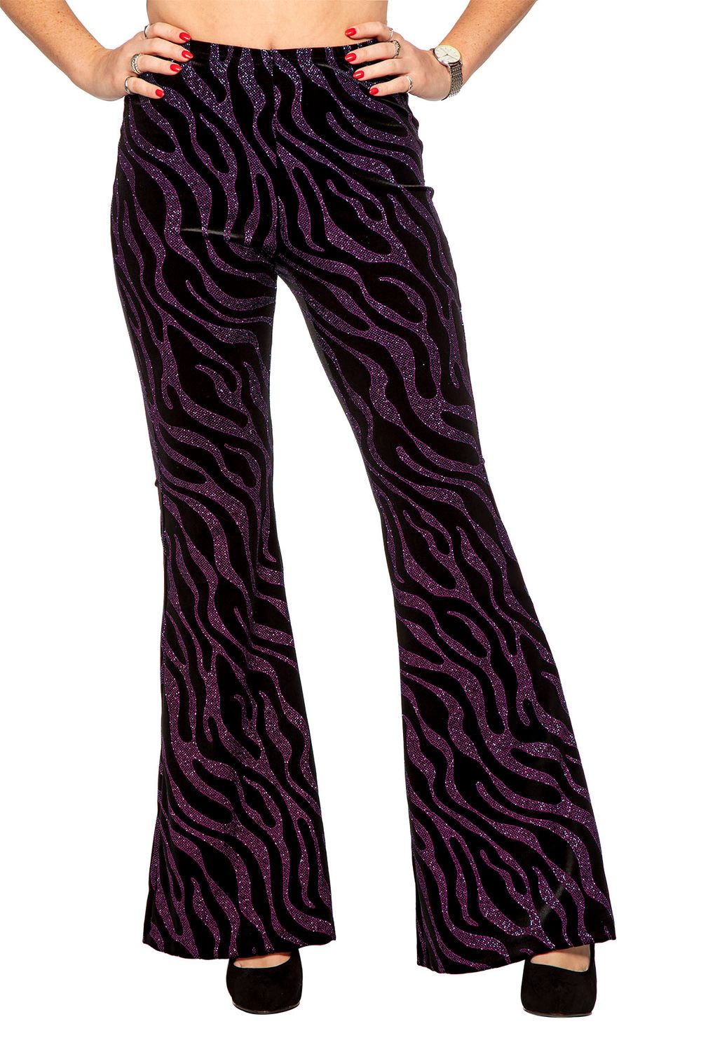 Party glitter broek flared fushia
