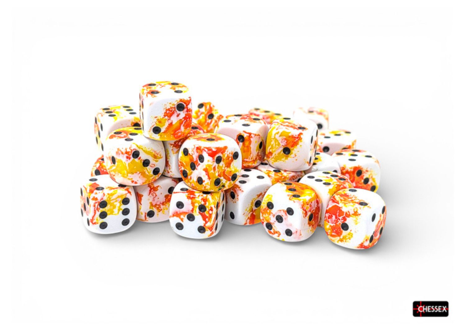 Chessex - Brush Sunrise/Black - 16mm D6 Dice Block – 12 Dobbelstenen