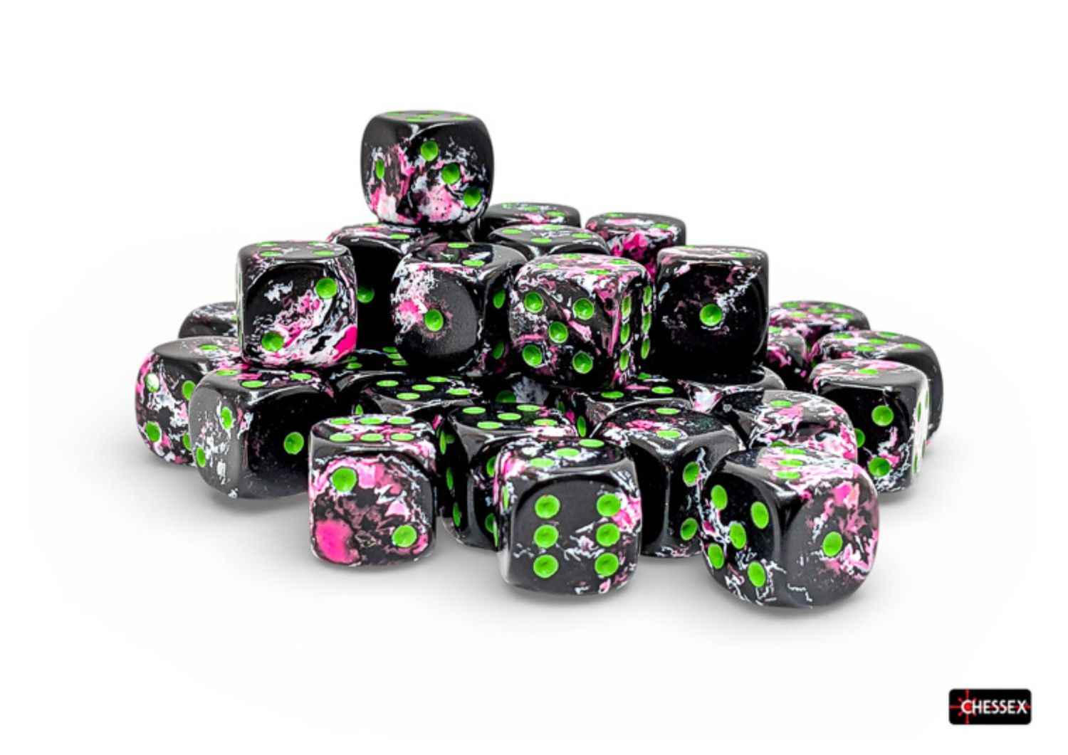 Chessex - Brush Paintball/Green - 12mm D6 Dice Block – 36 Dobbelstenen
