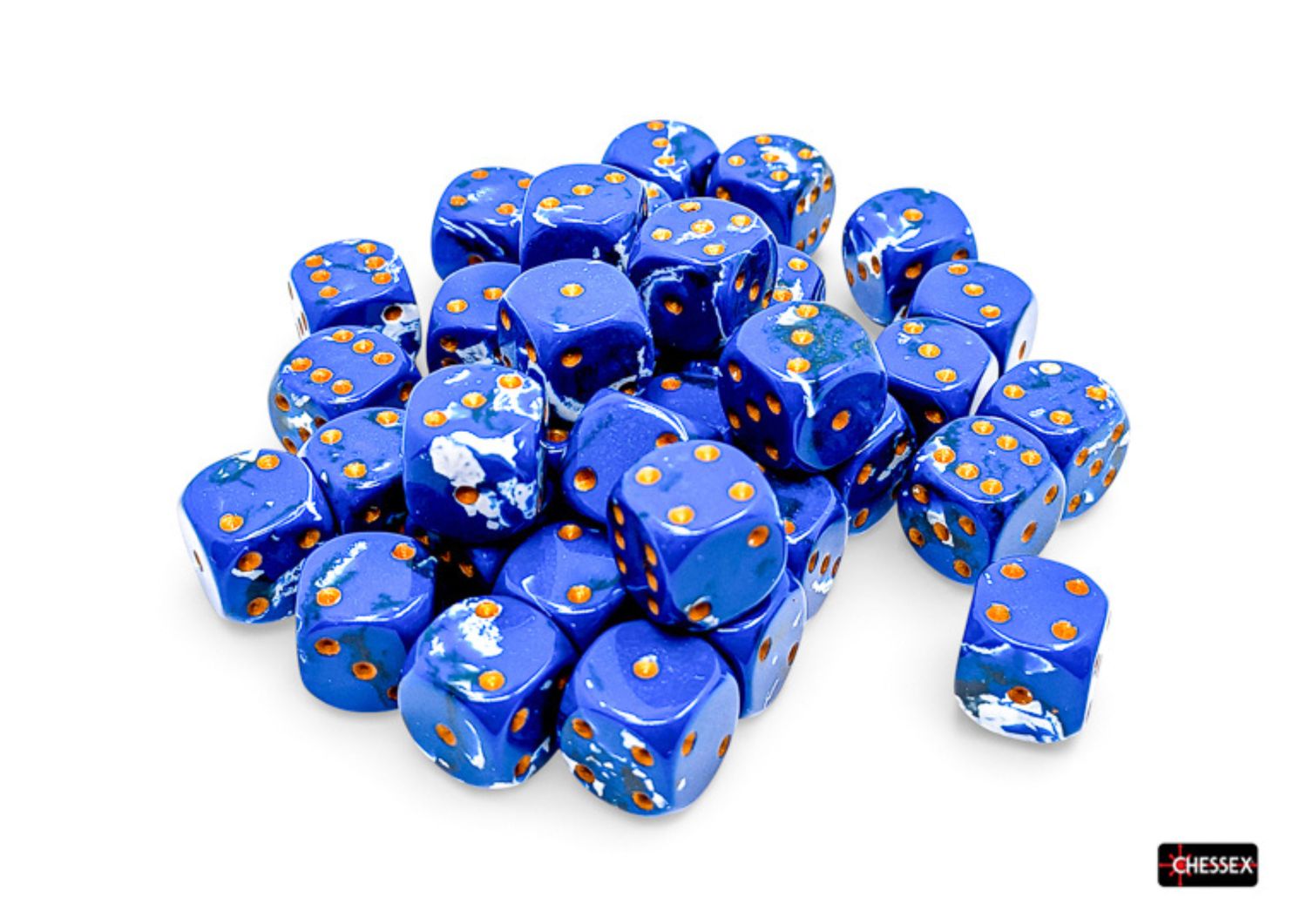 Chessex - Brush Wavebreak Gold - 16mm D6 Dice Block – 12 Dobbelstenen