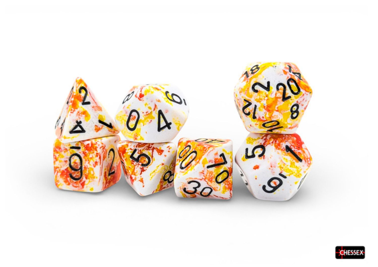 Chessex - Brush Sunrise/Black - 7-Die Set – 7 RPG Dobbelstenen