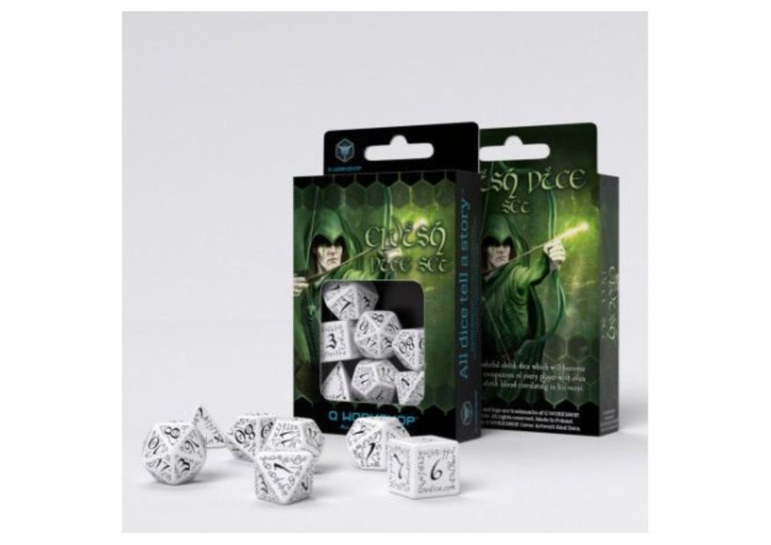 Q-Workshop - Elvish - RPG Dice Set White &amp; Black – 7-Delige RPG Dobbelset