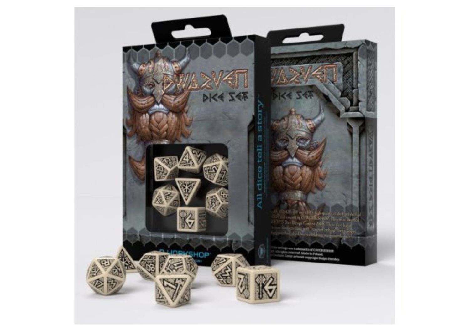 Q-Workshop - Dwarven RPG Dice Set Beige &amp; Black – 7-Delige RPG Dobbelset