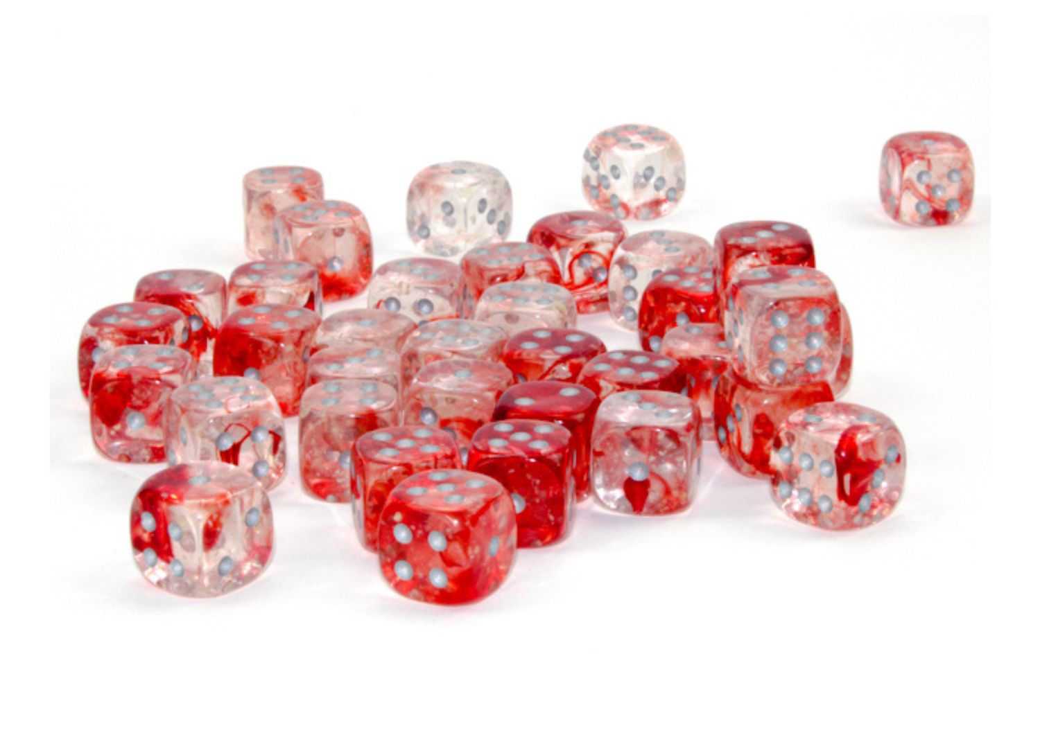 Chessex - Red/Silver Luminary - 12mm D6 Dice Block – 36 Dobbelstenen