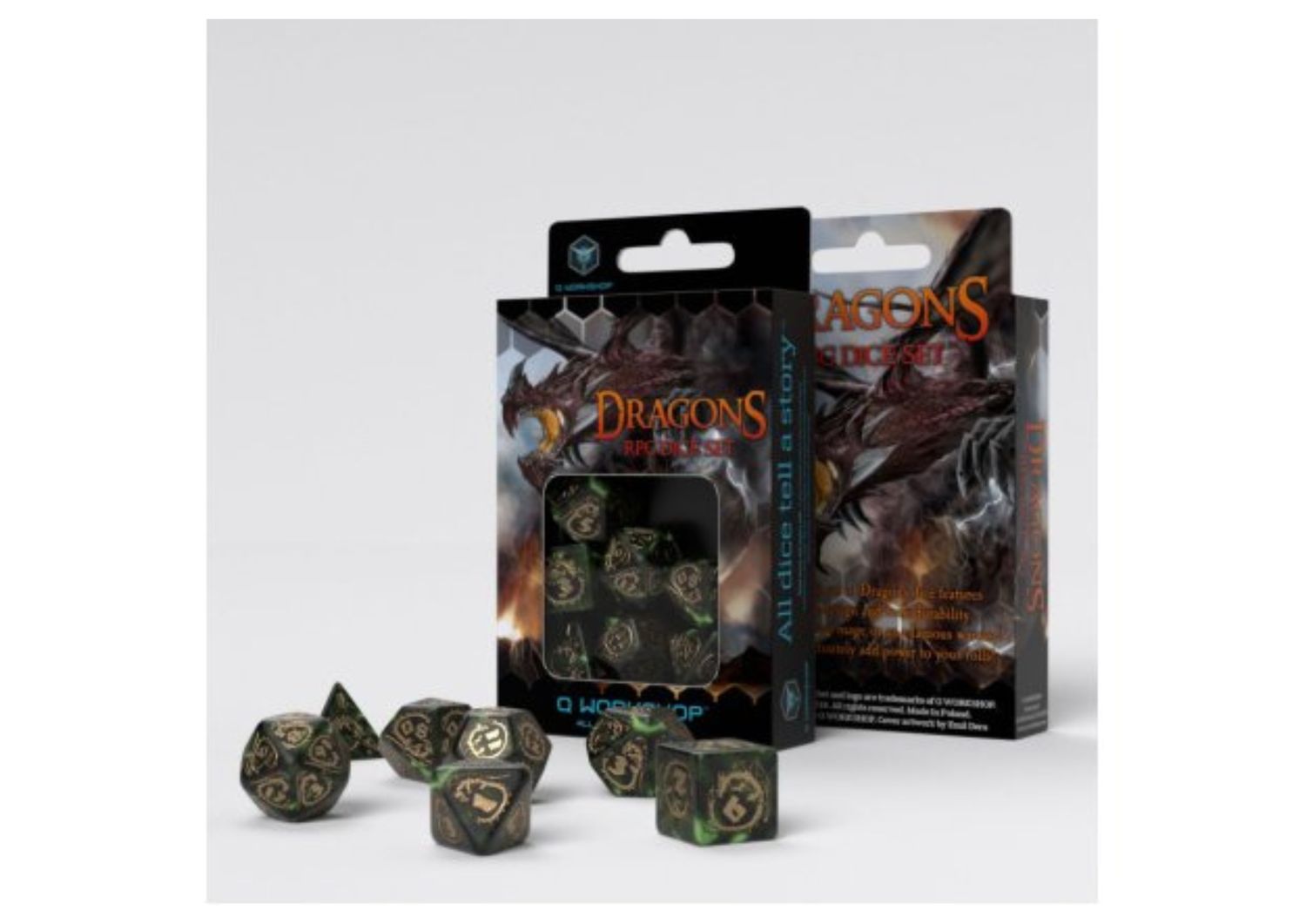 Q-Workshop - Dragons - RPG Dice Set Nephrite – 7-Delige RPG Dobbelset