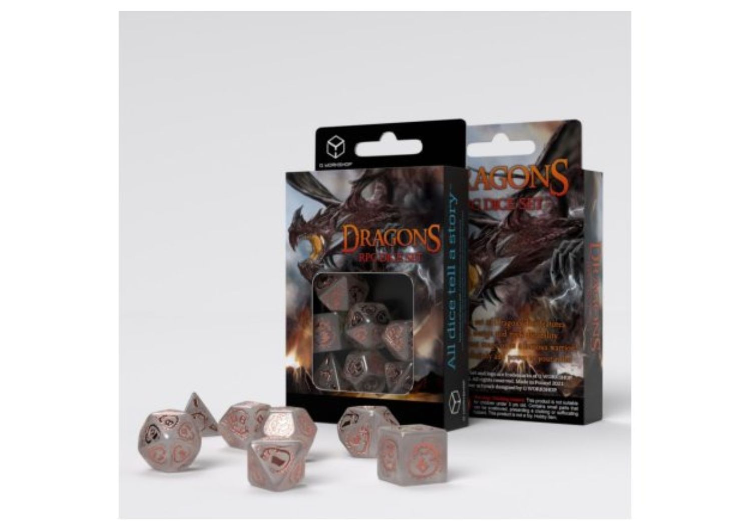 Q-Workshop - Dragons - RPG Dice Set Quartz – 7-Delige RPG Dobbelset