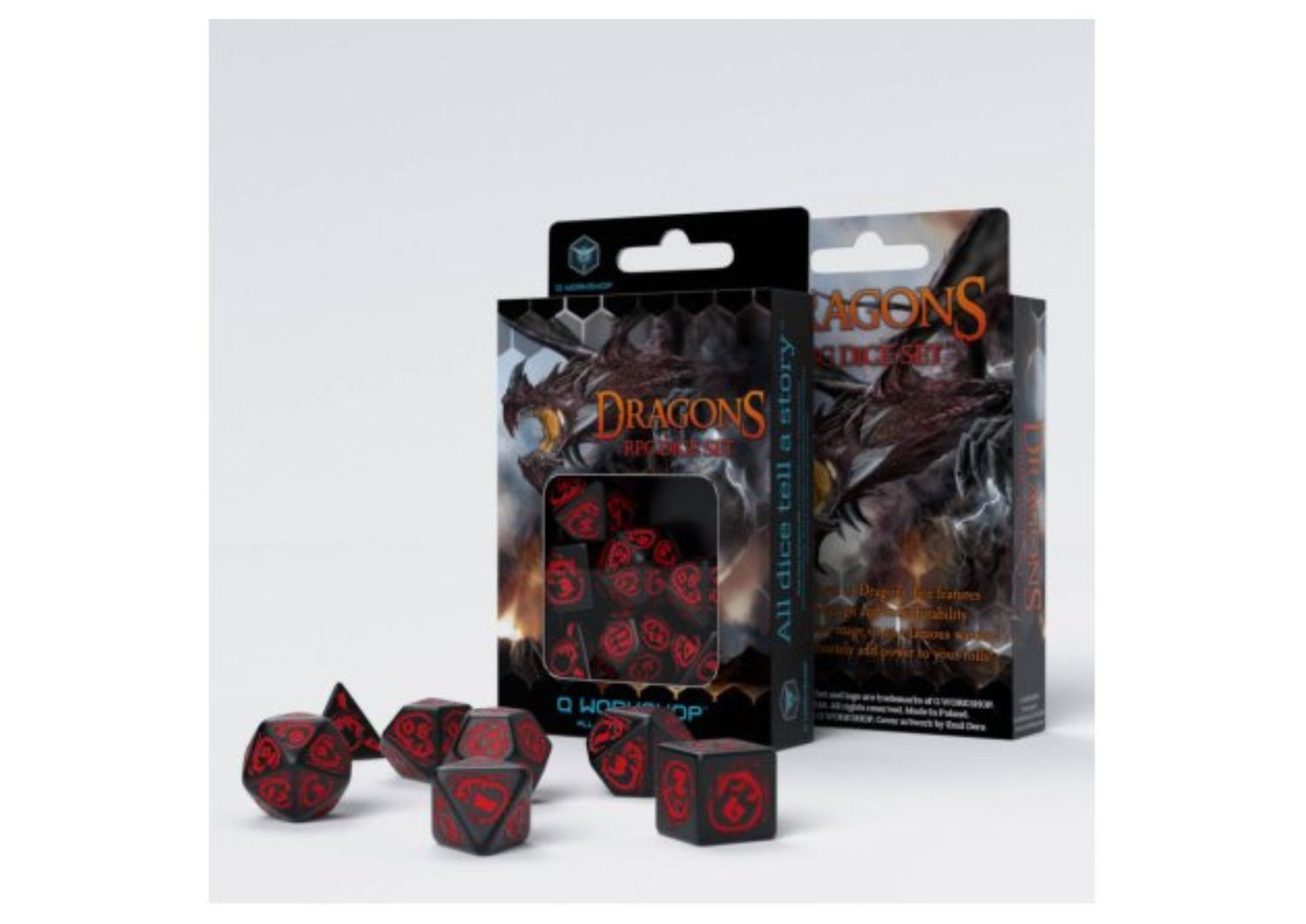 Q-Workshop - Dragons - RPG Dice Set Onyx – 7-Delige RPG Dobbelset