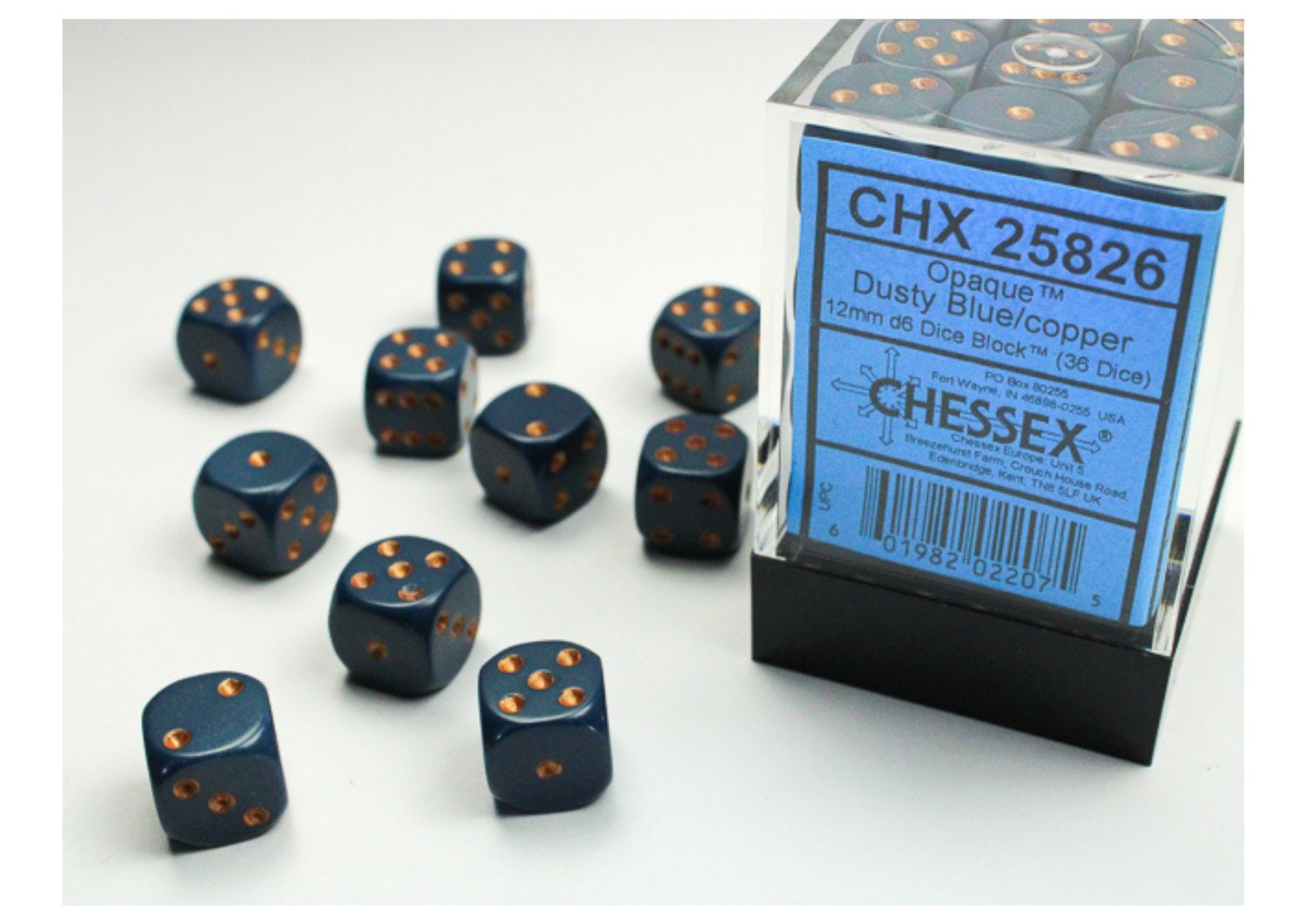 Chessex -Dusty Blue/Copper Opaque - 12mm D6 Dice Block – 36 Dobbelstenen