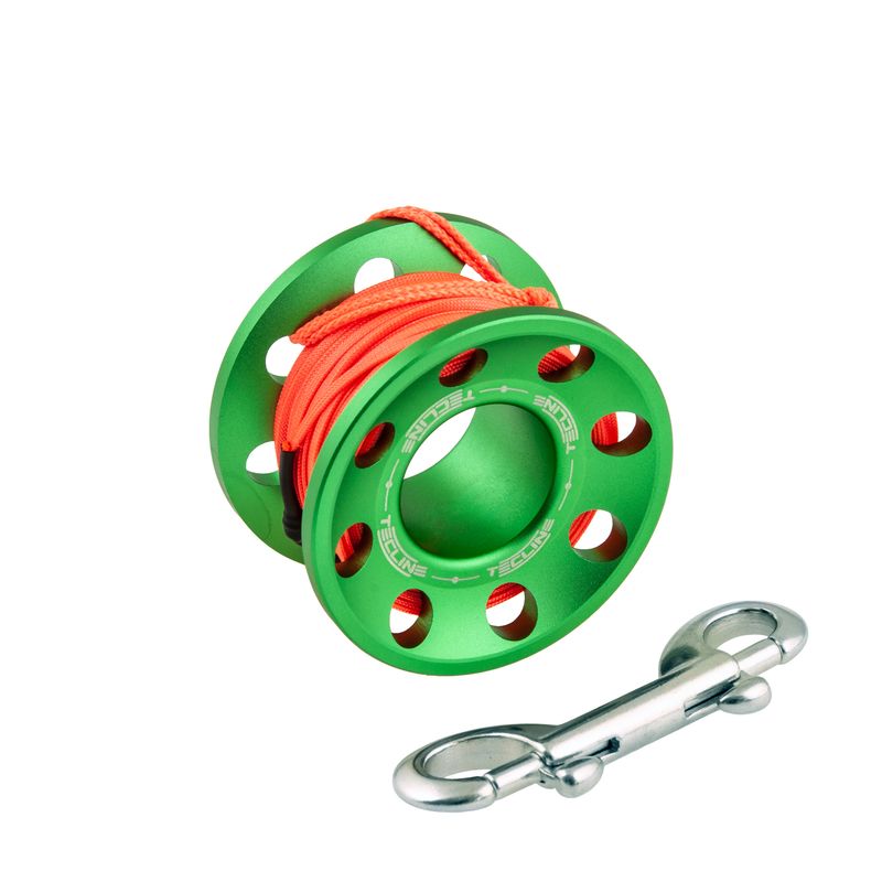 Spool alu  15 m, with SS 90 mm snap  GREEN