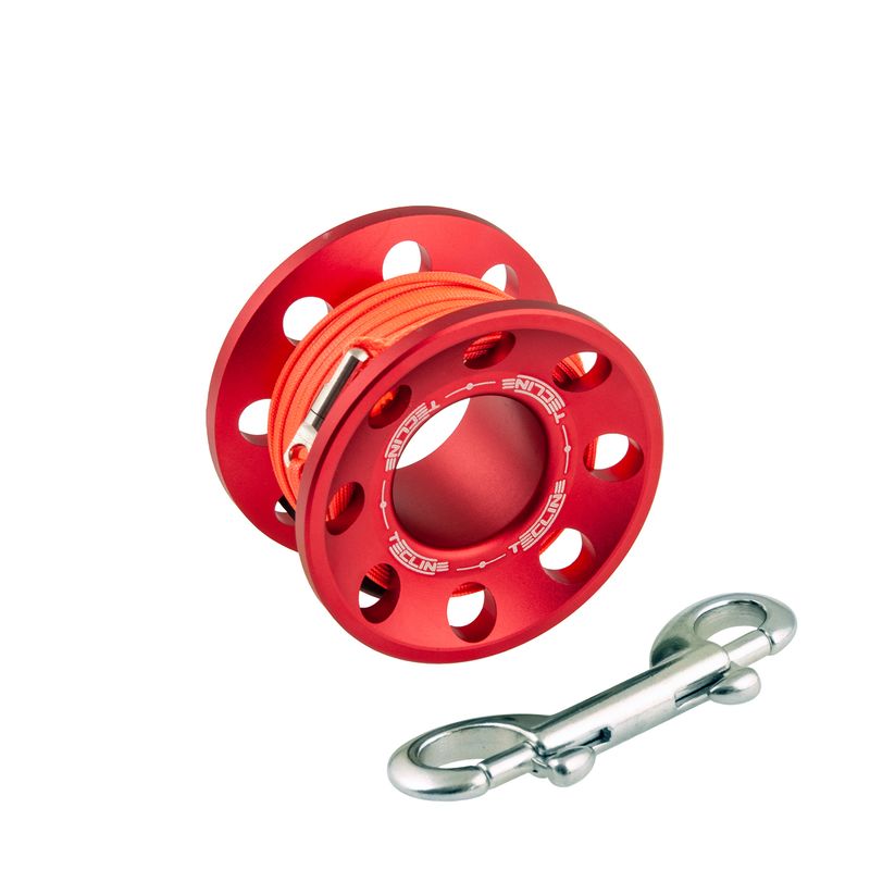 Spool alu  15 m, with SS 90 mm snap  RED
