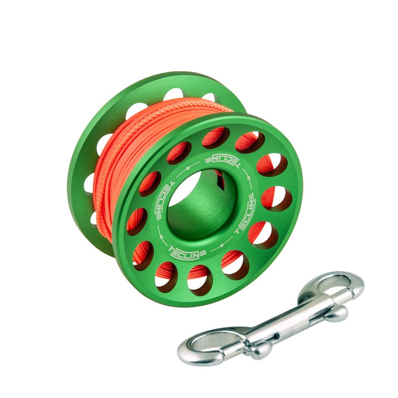 Spool alu  30 m, with SS 90 mm snap  GREEN