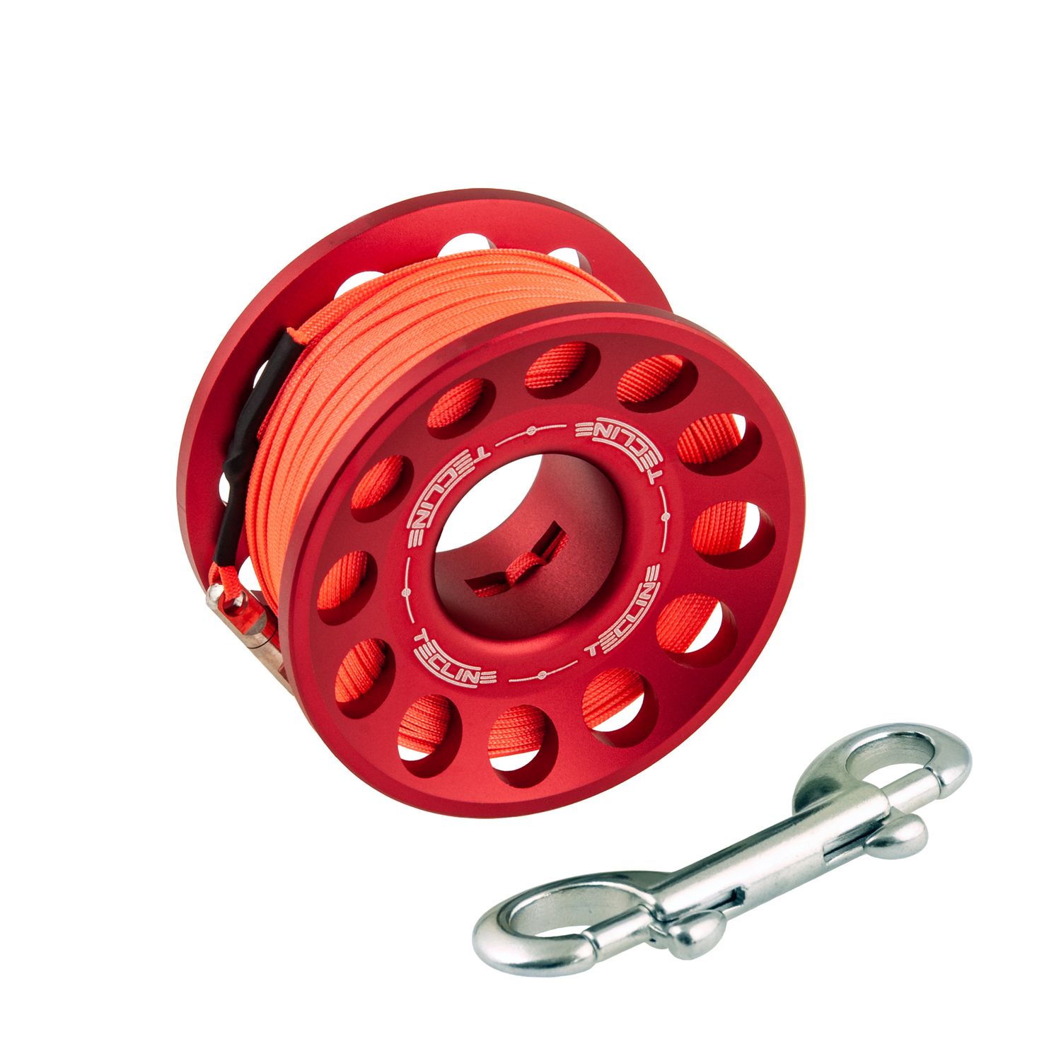Spool alu  30 m, with SS 90 mm snap  RED