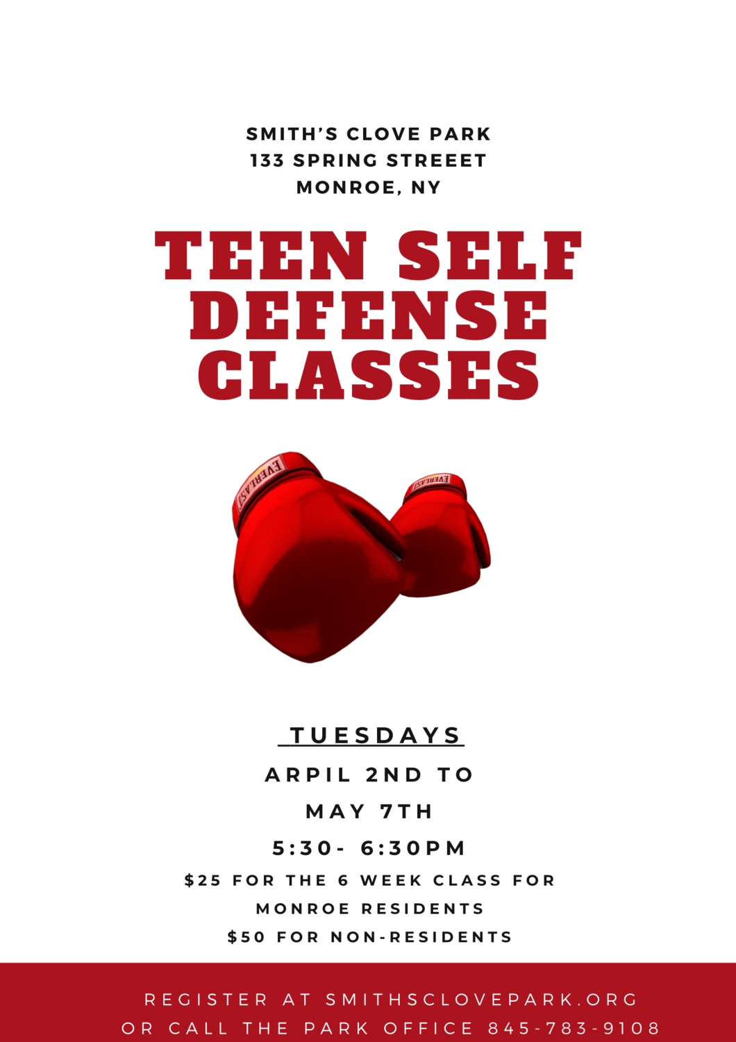Teen Self-Defense Classes 4/2 - 5/7 (NON-RESIDENT)