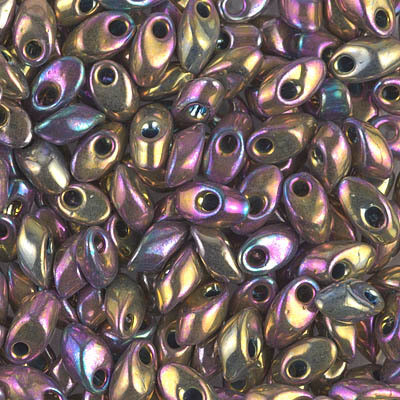 Long Magatama 4x7mm Bead: Metallic Purple Gold Iris