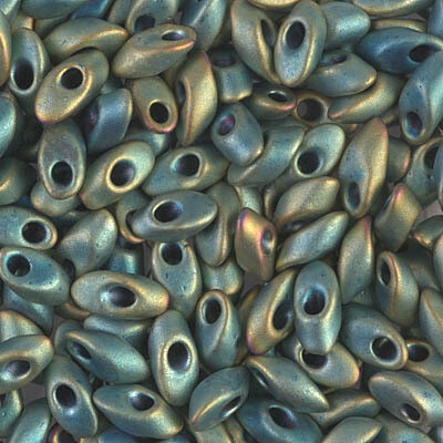 Long Magatama 4x7mm Bead: Matte Metallic Patina Iris